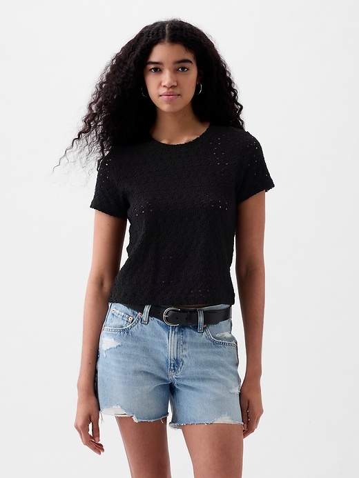 1 of 8 showing, with the color black of product Lace Cropped T-Shirt