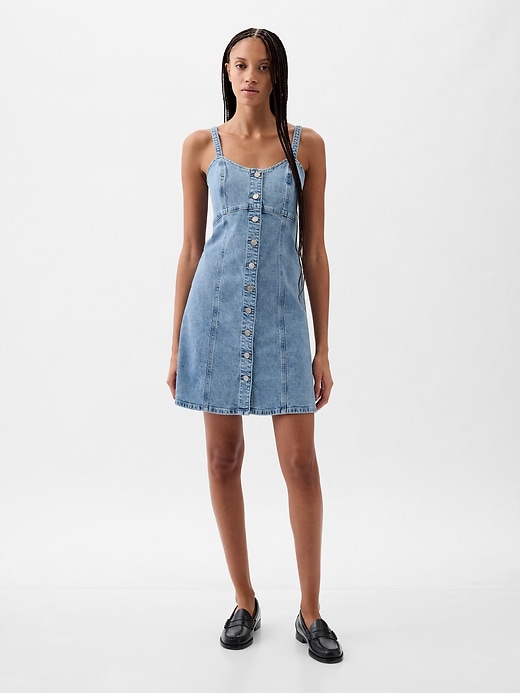 1 of 8 showing, with the color light wash indigo of product Denim Mini Dress