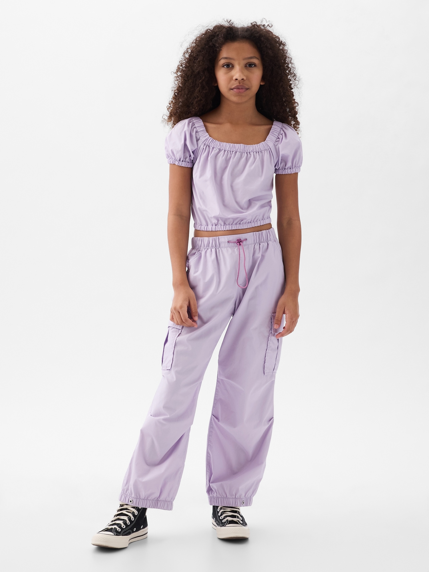 Girls Navy Pull Hem Parachute Cargos