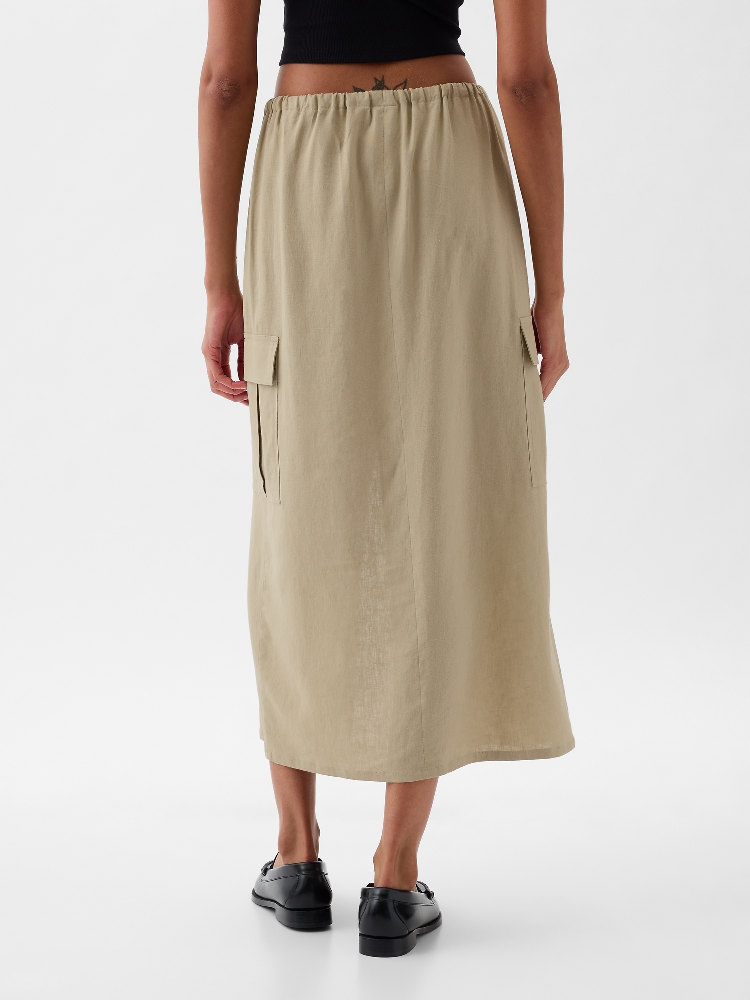 LinenBlend Cargo Midi Skirt Gap