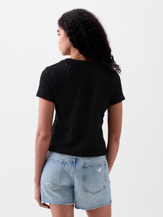 2 of 8 showing, with the color black of product Lace Cropped T-Shirt