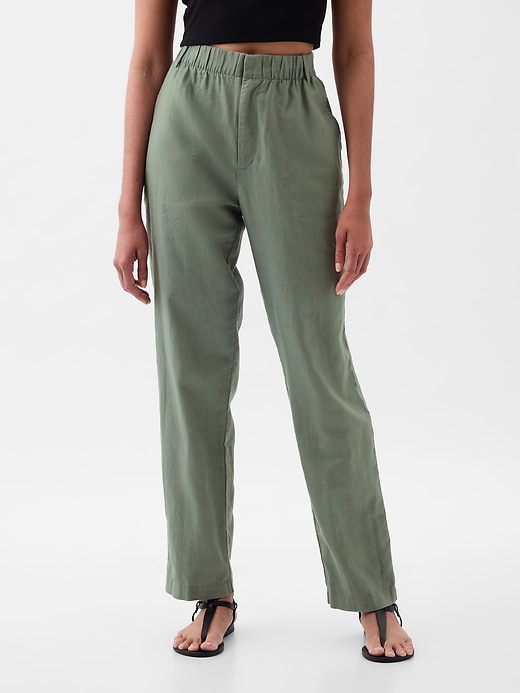 Image number 2 showing, High Rise Linen-Cotton Pull-On Pants