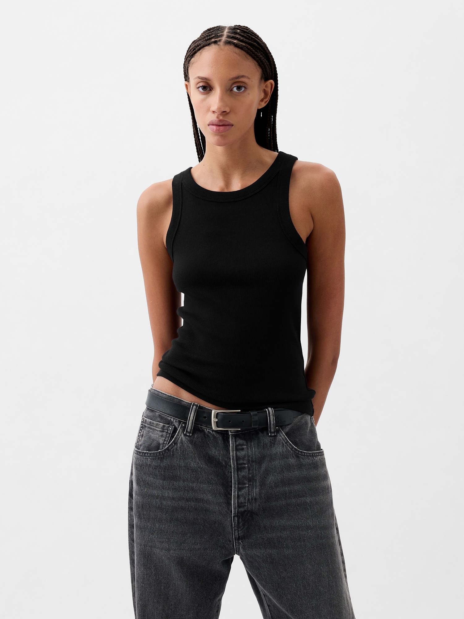 Gap Modern Rib Halter Tank Top In Black