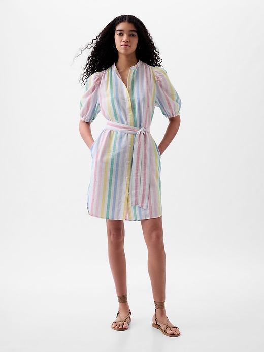 Linen-Cotton Puff-Sleeve Mini Shirtdress | Gap