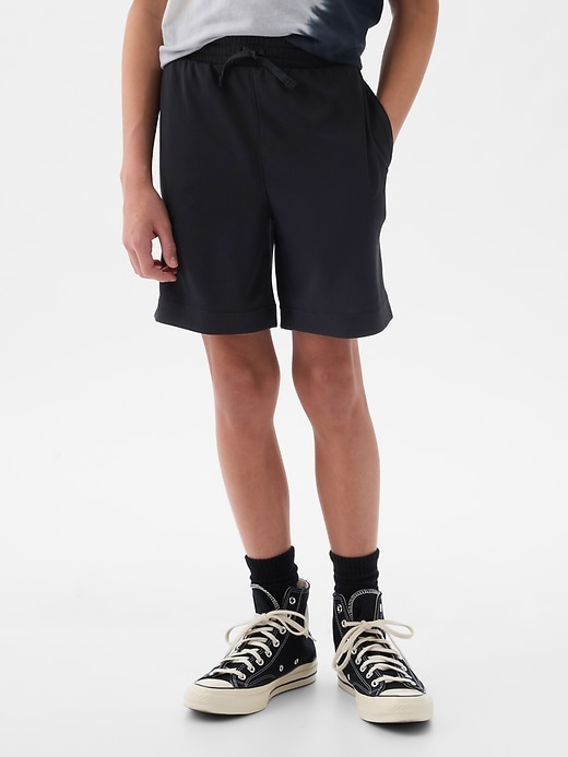 1 of 8 showing, with the color true black of product GapFit Kids Recycled Mesh Pull-On Shorts