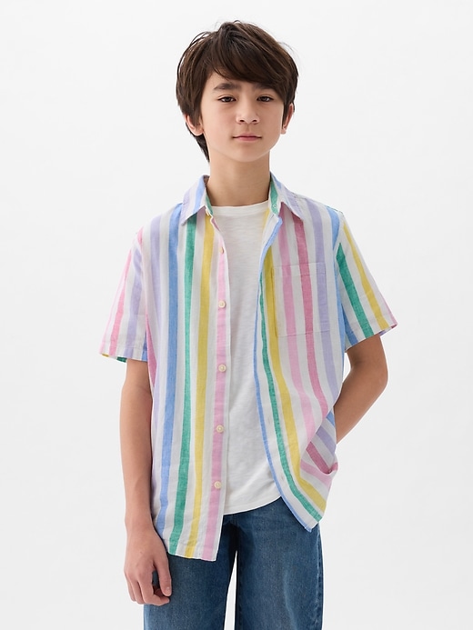 1 of 8 showing, with the color multi color stripe of product Kids Linen-Cotton Shirt