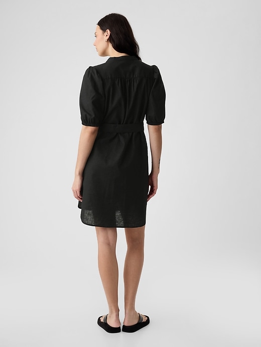 Image number 5 showing, Linen-Cotton Puff-Sleeve Mini Shirtdress