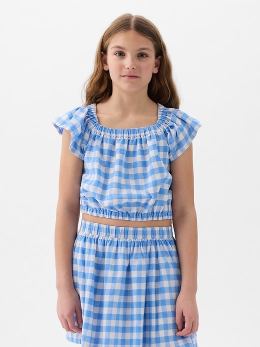 1 of 8 showing, with the color blue plaid of product Kids Flutter Top