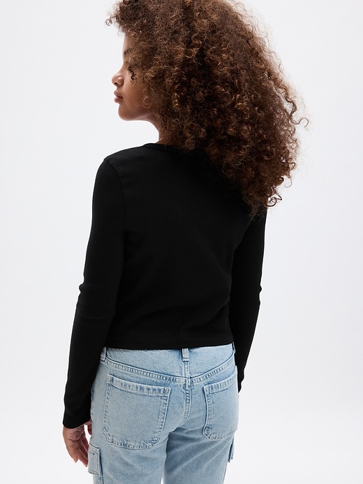 2 of 8 showing, with the color black of product Kids Rib Button Shirt