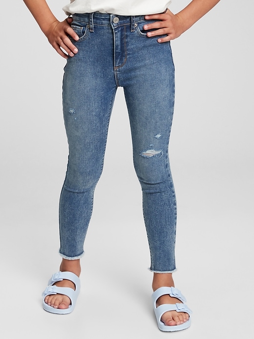 2 of 8 showing, with the color medium wash of product Kids High Rise Distressed Ankle Jeggings