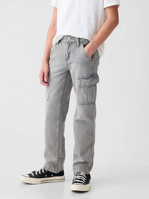 2 of 8 showing, with the color washed grey of product Kids Original Straight Cargo Jeans