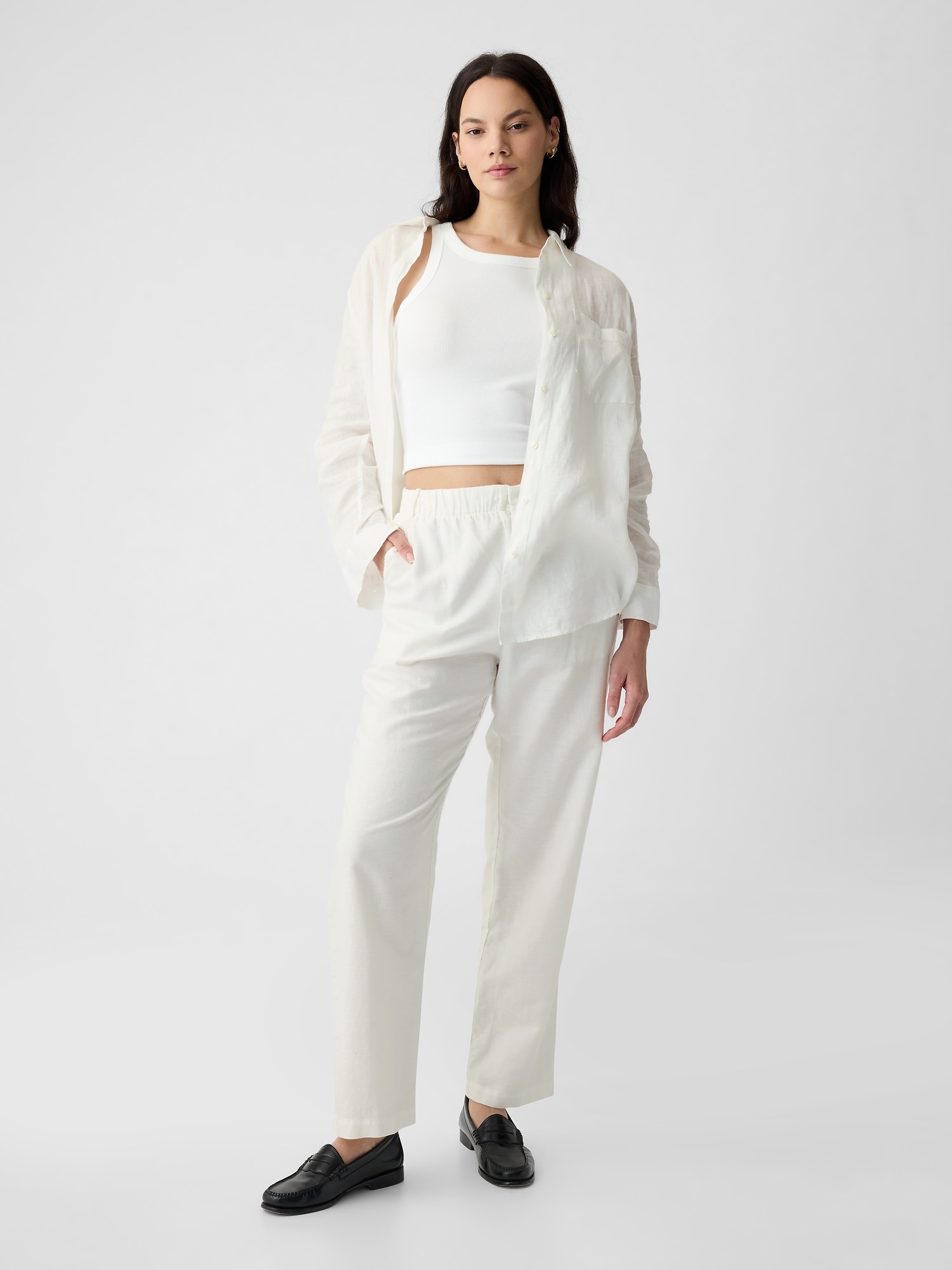 High Rise Pull On Linen Pant