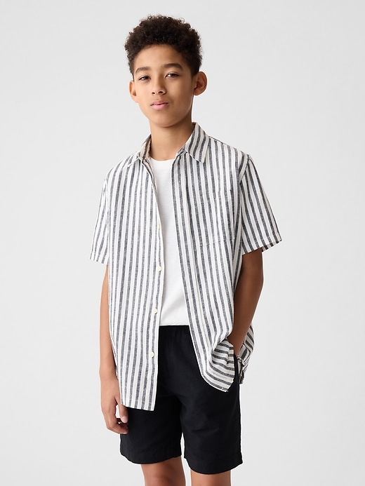 1 of 8 showing, with the color navy stripe of product Kids Linen-Cotton Shirt
