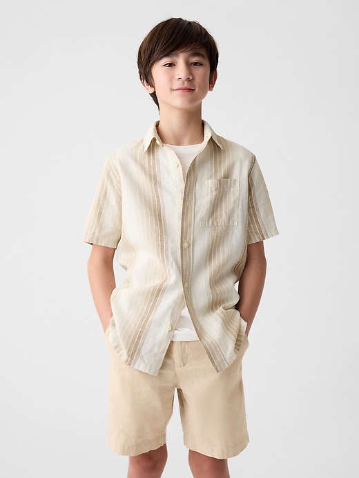 1 of 8 showing, with the color white neutral stripe of product Kids Linen-Cotton Shirt
