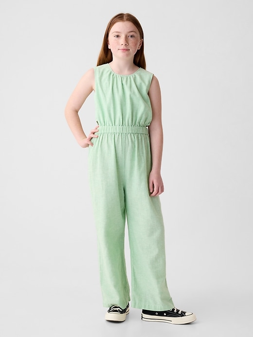 1 of 8 showing, with the color meadow green of product Kids Linen-Cotton Jumpsuit