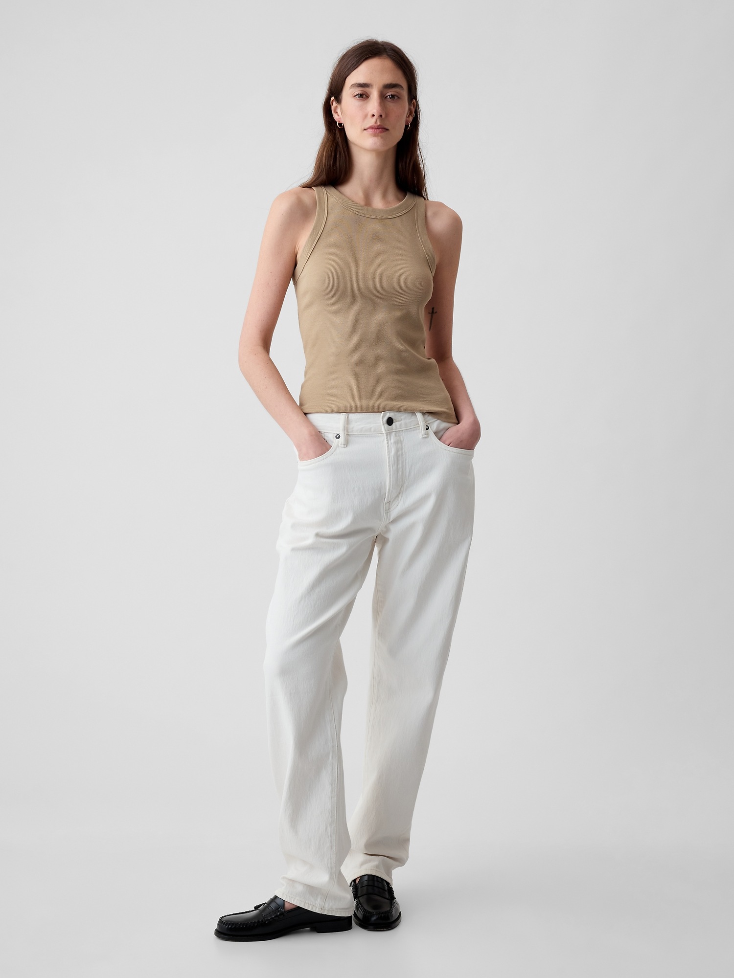 Женский топ Gap Modern Rib Halter Tank Top, цвет: Хаки рыжевато-коричневый — фото 3