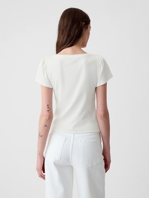 2 of 8 showing, with the color new off white of product Modern Rib Cropped Cardigan Shirt