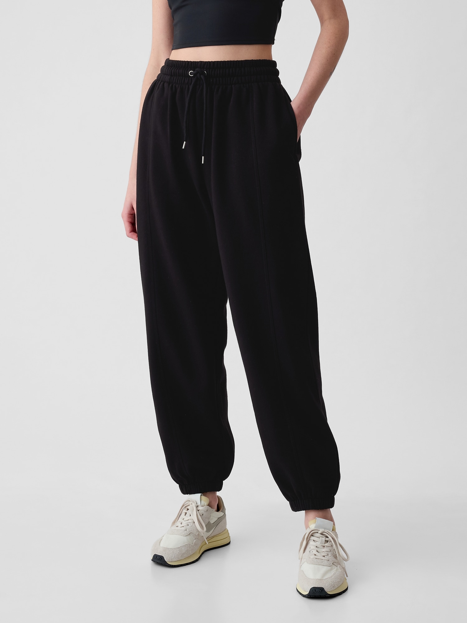 Cotton Fleece Lined Sweatpants for Women with Pockets Drawstring Elastic  Waist Wide Leg Cinch Bottom Jogger Pants (XX-Large, Black) 