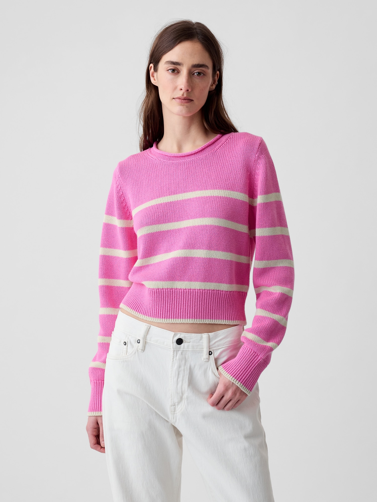 Shop Gap Shrunken Roll Neck Sweater In Pink Stripe
