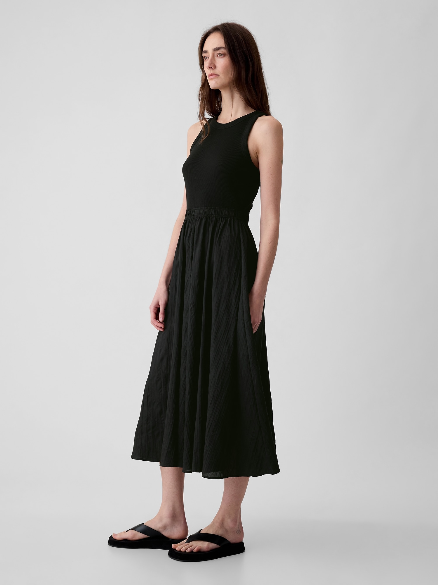 Gap Crinkle Gauze Midi Dress In Black