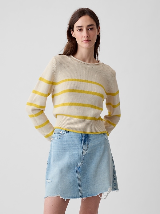1 of 8 showing, with the color YELLOW STRIPE of product Shrunken Roll Neck Sweater