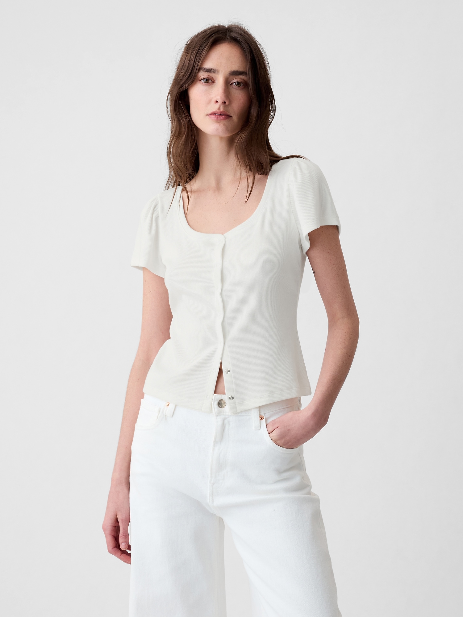 Shop Gap Modern Rib Cropped Cardigan Shirt In Off White