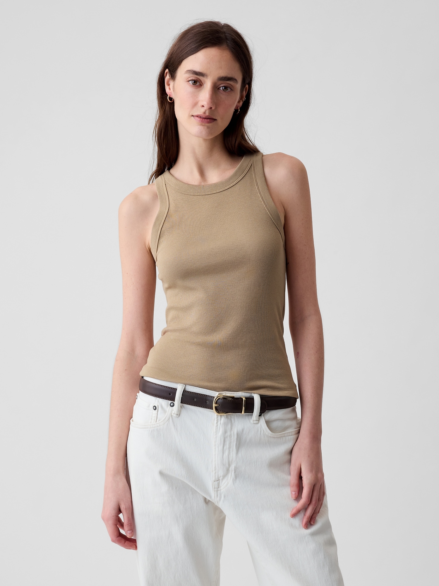 Женский топ Gap Modern Rib Halter Tank Top, цвет: Хаки рыжевато-коричневый