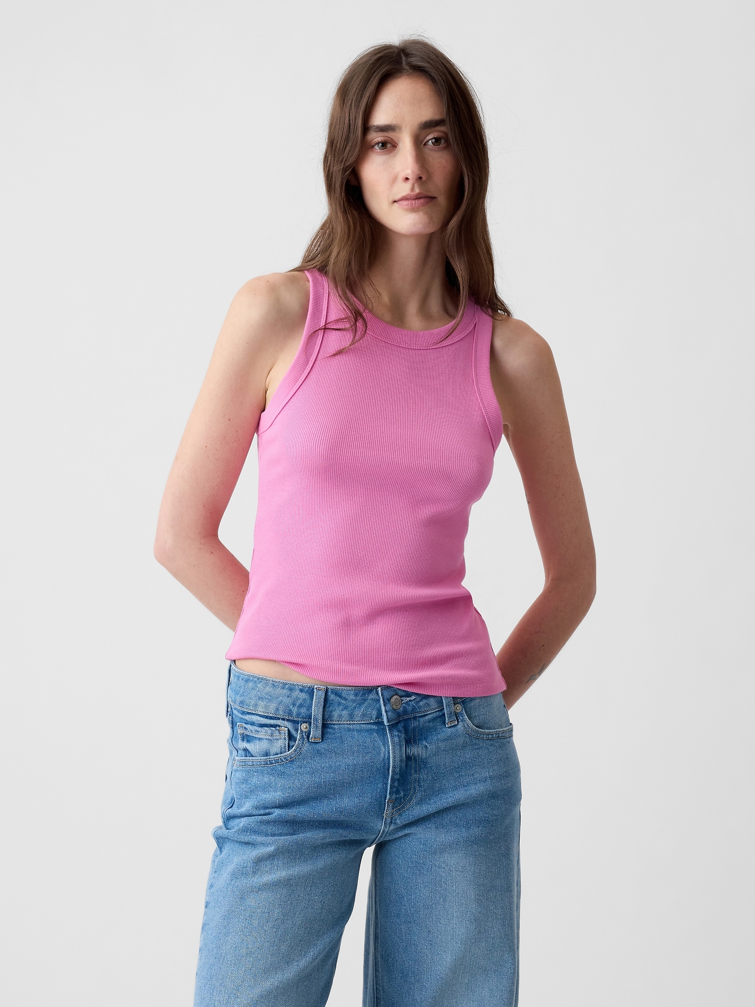 Gap Modern Rib Halter Tank Top In Indie Pink