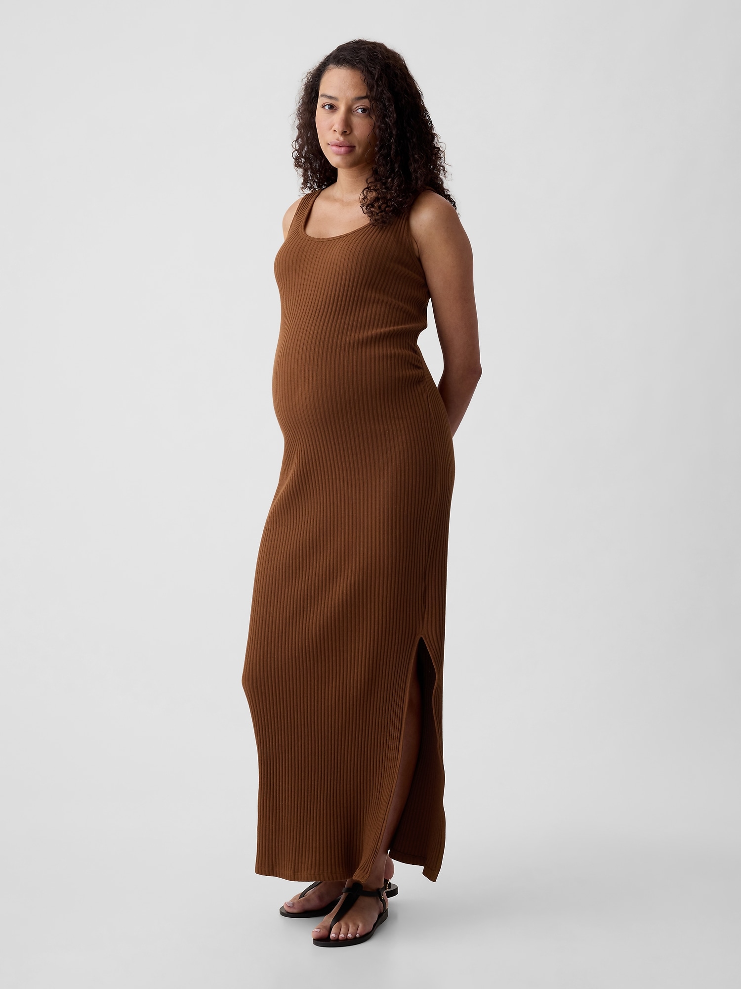 Gap Maternity Rib Maxi Dress In Medium Warm Brown