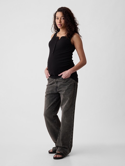 1 of 8 showing, with the color true black of product Maternity Rib Henley Tank Top
