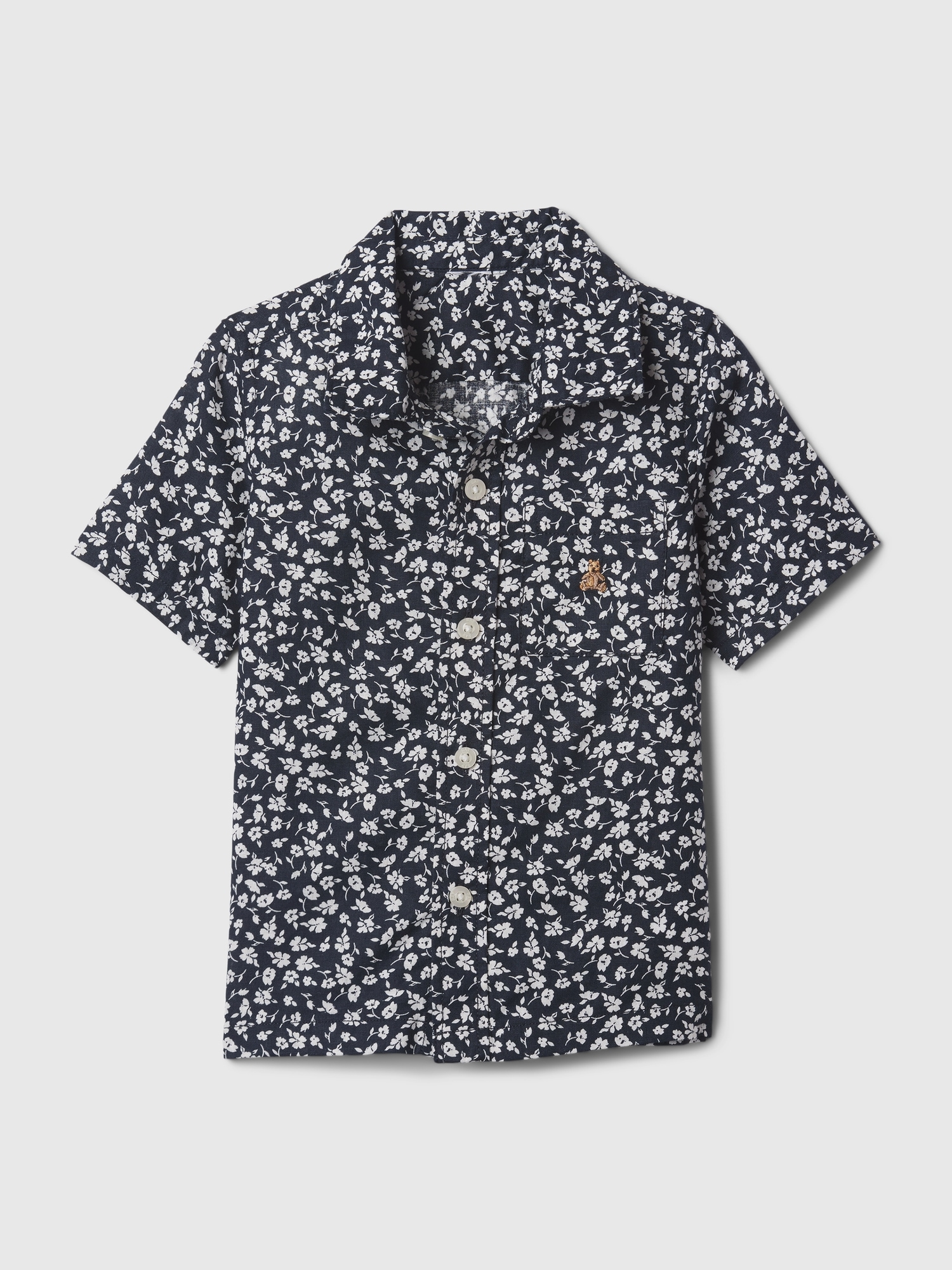 Shop Gap Baby Linen-cotton Shirt In Navy Blue Floral