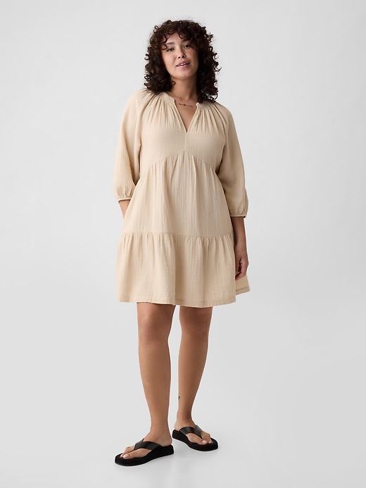 Image number 4 showing, Crinkle Gauze Tiered Mini Dress