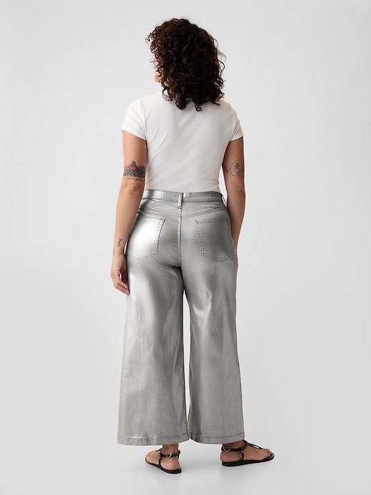 Image number 6 showing, High Rise Stride Metallic Wide-Leg Ankle Jeans