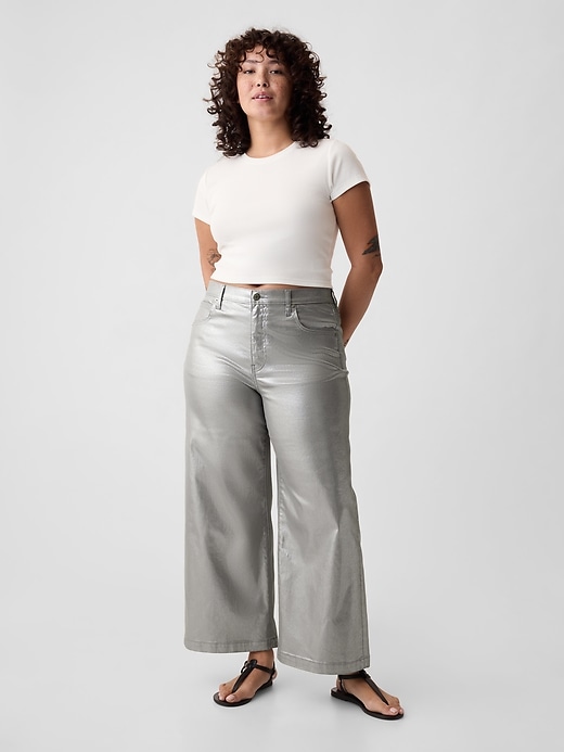 Image number 5 showing, High Rise Stride Metallic Wide-Leg Ankle Jeans