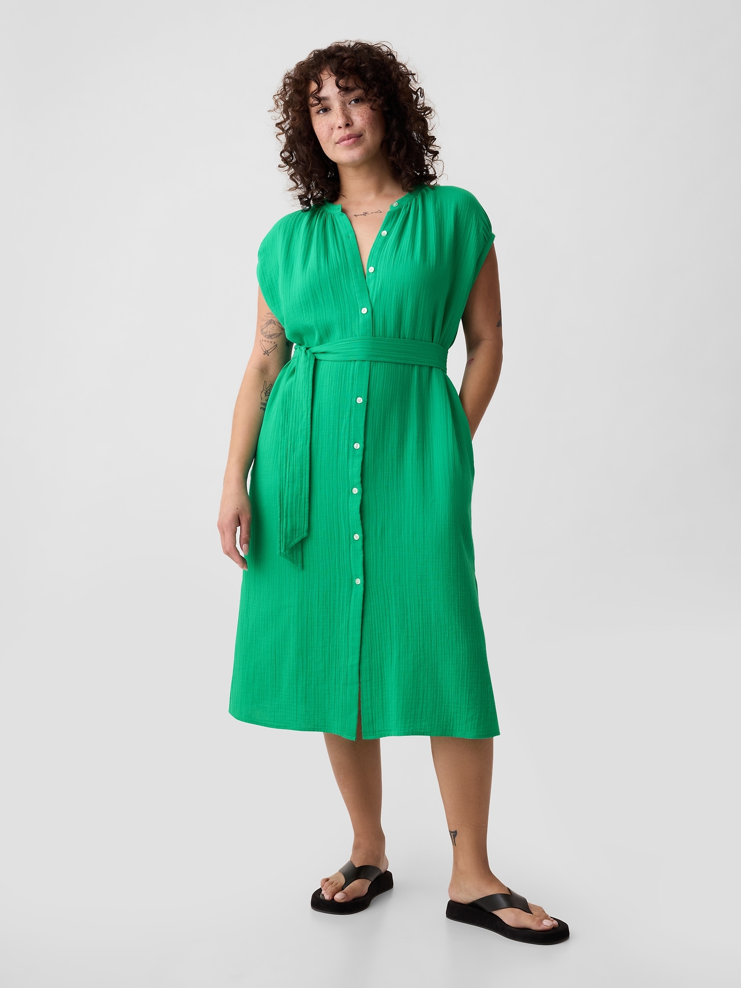 Crinkle Gauze Belted Midi Dress Gap crinkle-gauze-belted-midi-dress-gap