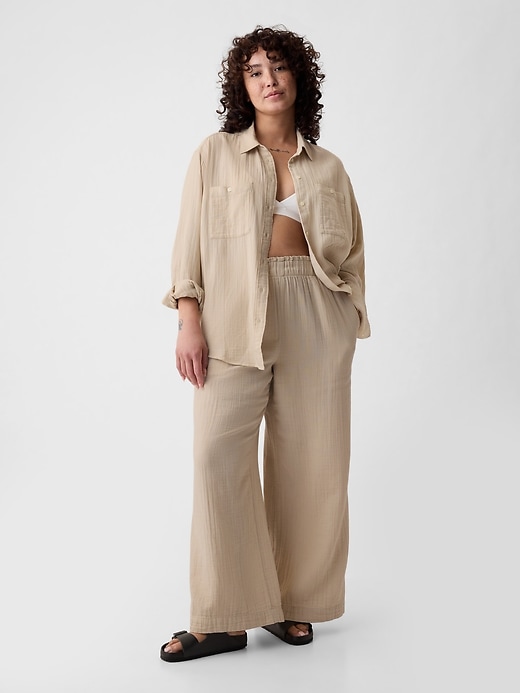 Image number 5 showing, Mid Rise Crinkle Gauze Wide-Leg Pants