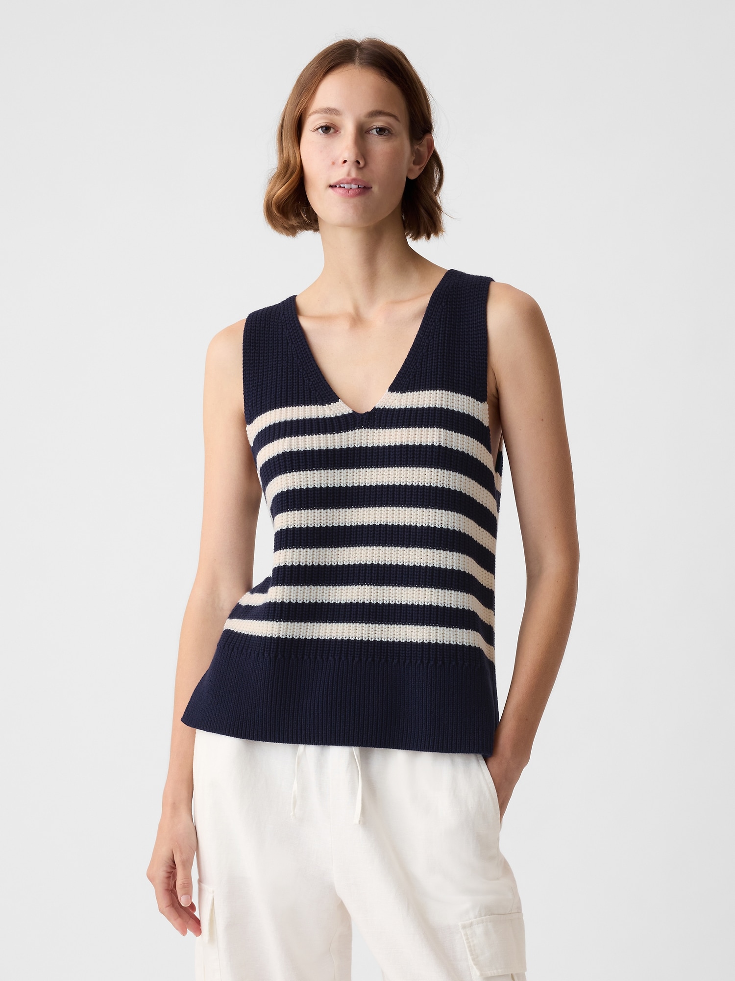 Gap Relaxed Sweater Vest In Navy Ivory Stripe