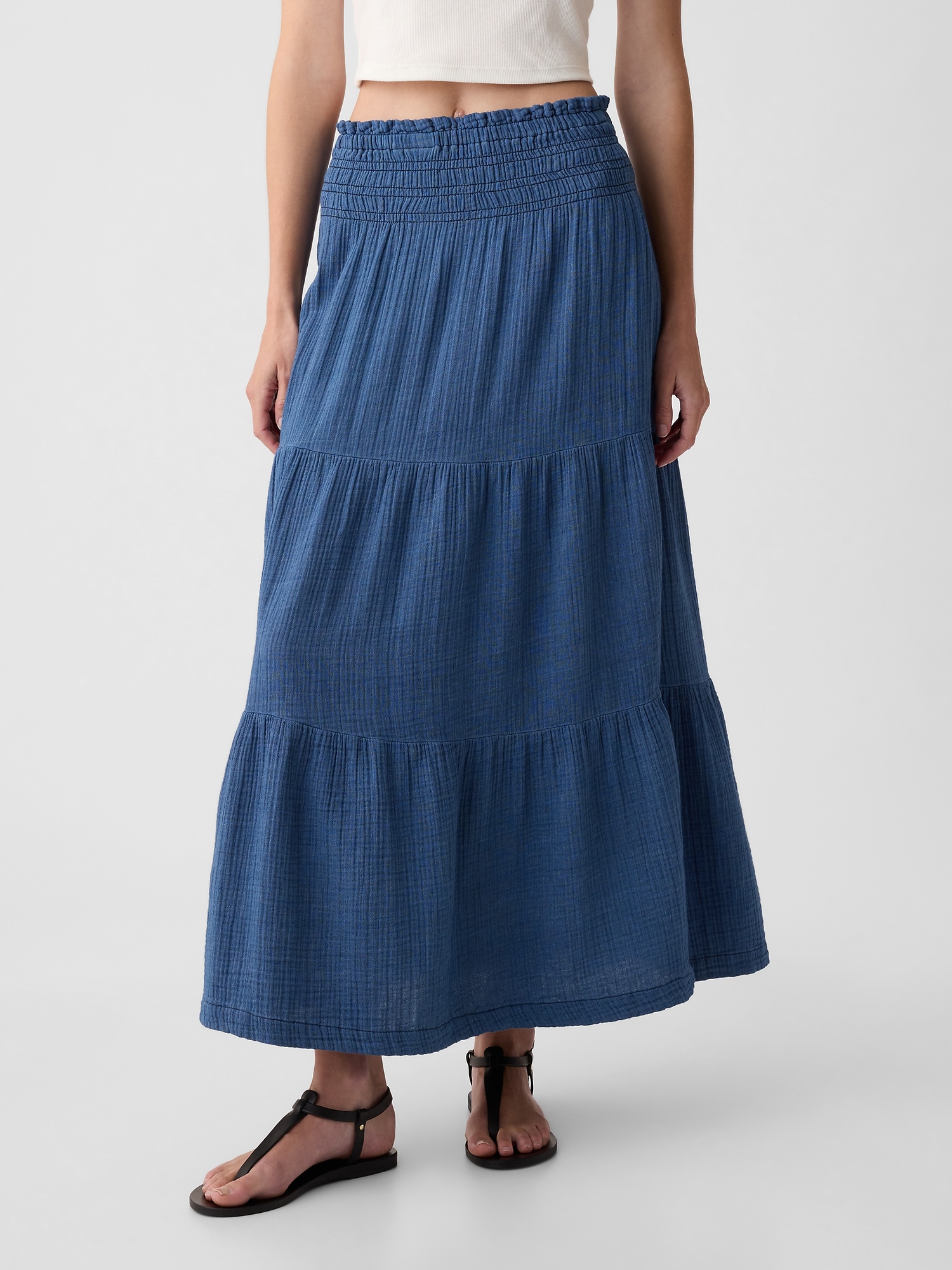 Crinkle Gauze Denim Maxi Skirt Gap