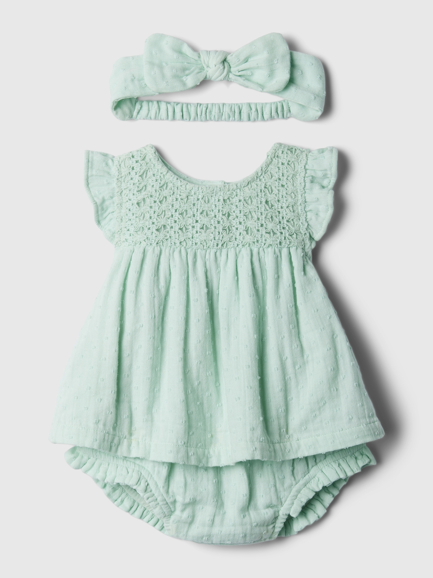 Gap Baby Crochet Outfit Set In Soft Mint Green