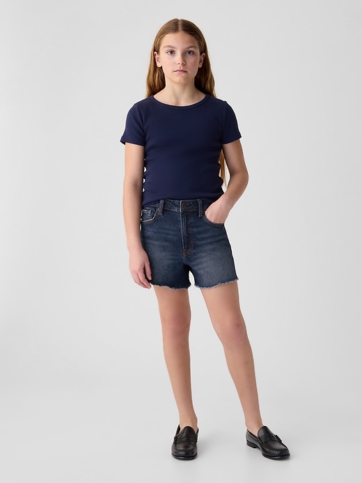 1 of 8 showing, with the color dark wash of product Kids High-Rise Denim Shorts