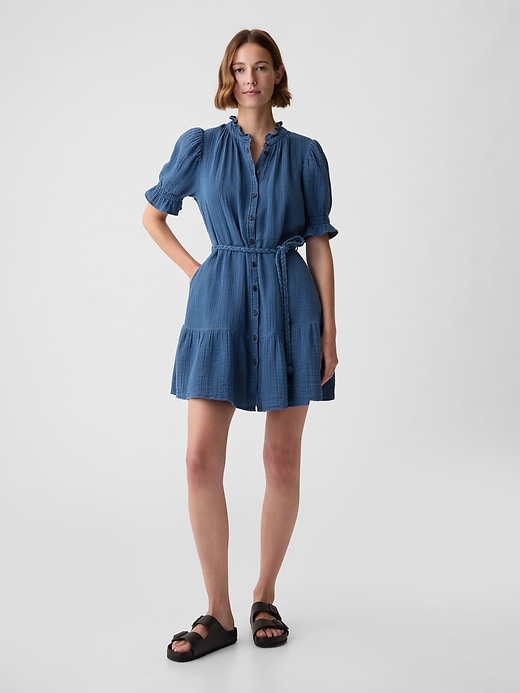 Image number 1 showing, Crinkle Gauze Denim Mini Dress