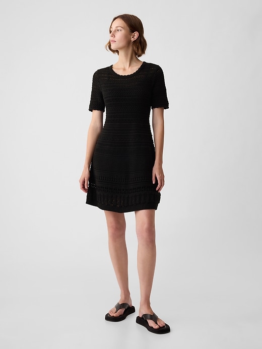 1 of 8 showing, with the color black of product Crochet Mini Dress