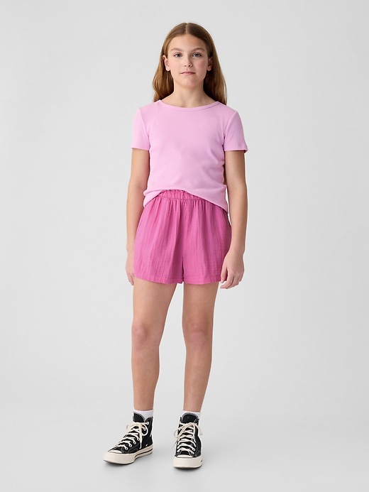 1 of 8 showing, with the color indie pink of product Kids Crinkle Gauze Shorts