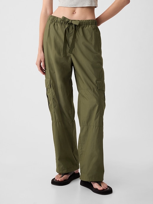 2 of 8 showing, with the color army jacket green of product Mid Rise Cargo Parachute Pants