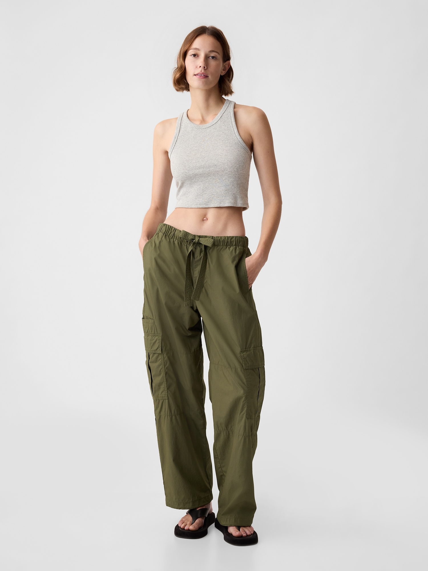 Gap Mid Rise Cargo Parachute Pants In Army Jacket Green
