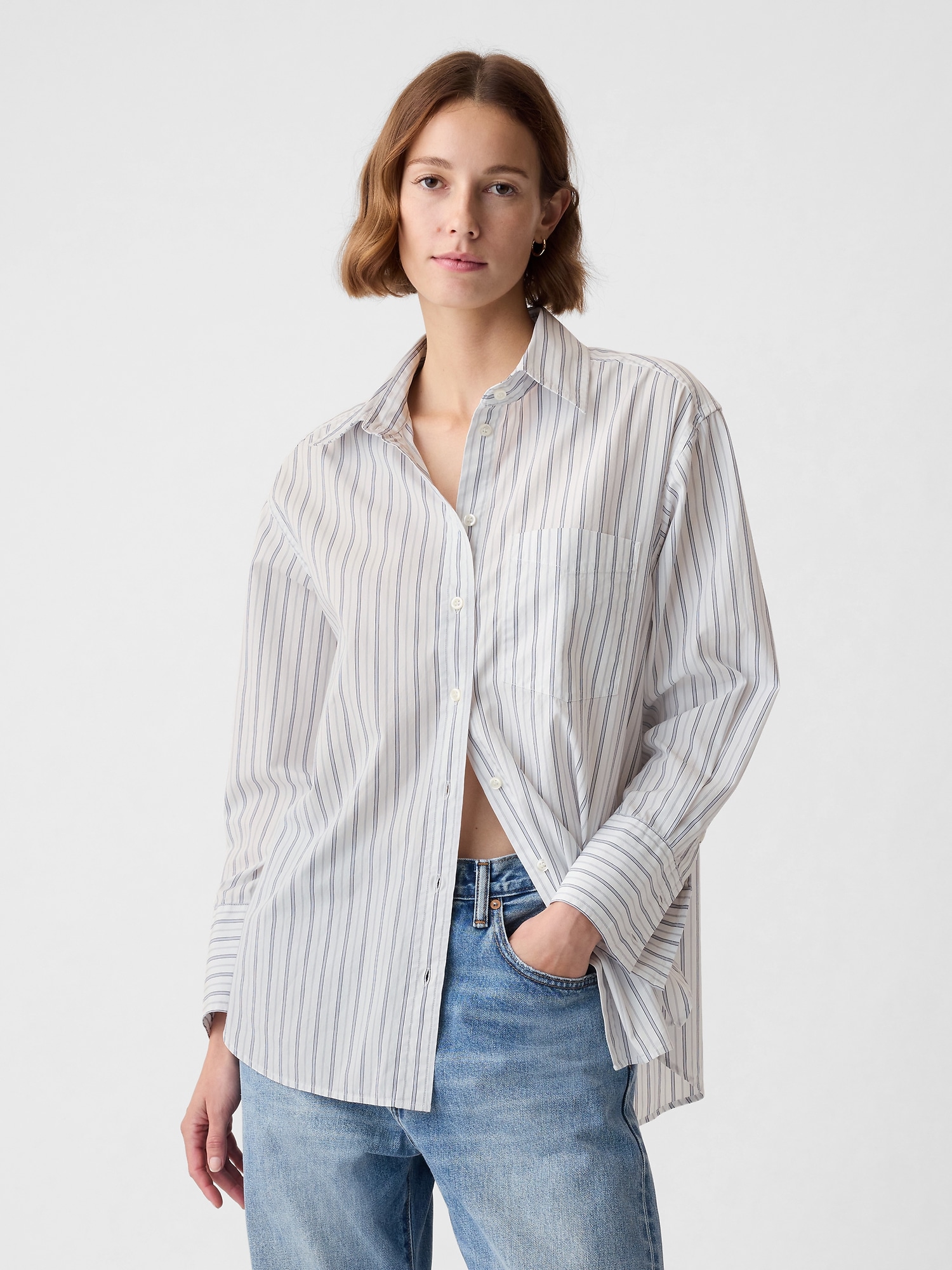 Gap Organic Cotton Big Shirt In White & Blue Stripe