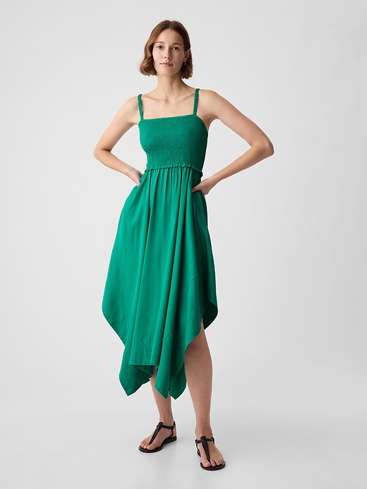 Image number 1 showing, Smocked Handkerchief Hem Midi Dress