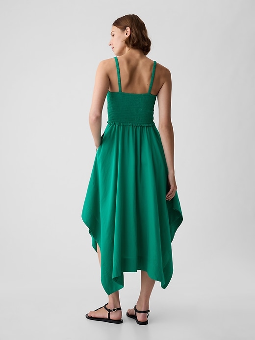 2 of 8 showing, with the color simply green of product Smocked Handkerchief Hem Midi Dress