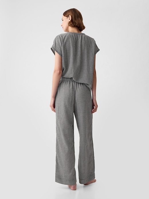 2 of 8 showing, with the color black gingham of product Crinkle Gauze Wide-Leg PJ Pants