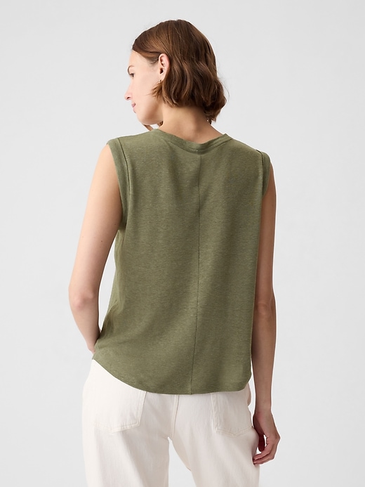 2 of 8 showing, with the color olive green of product Linen-Blend Tank Top
